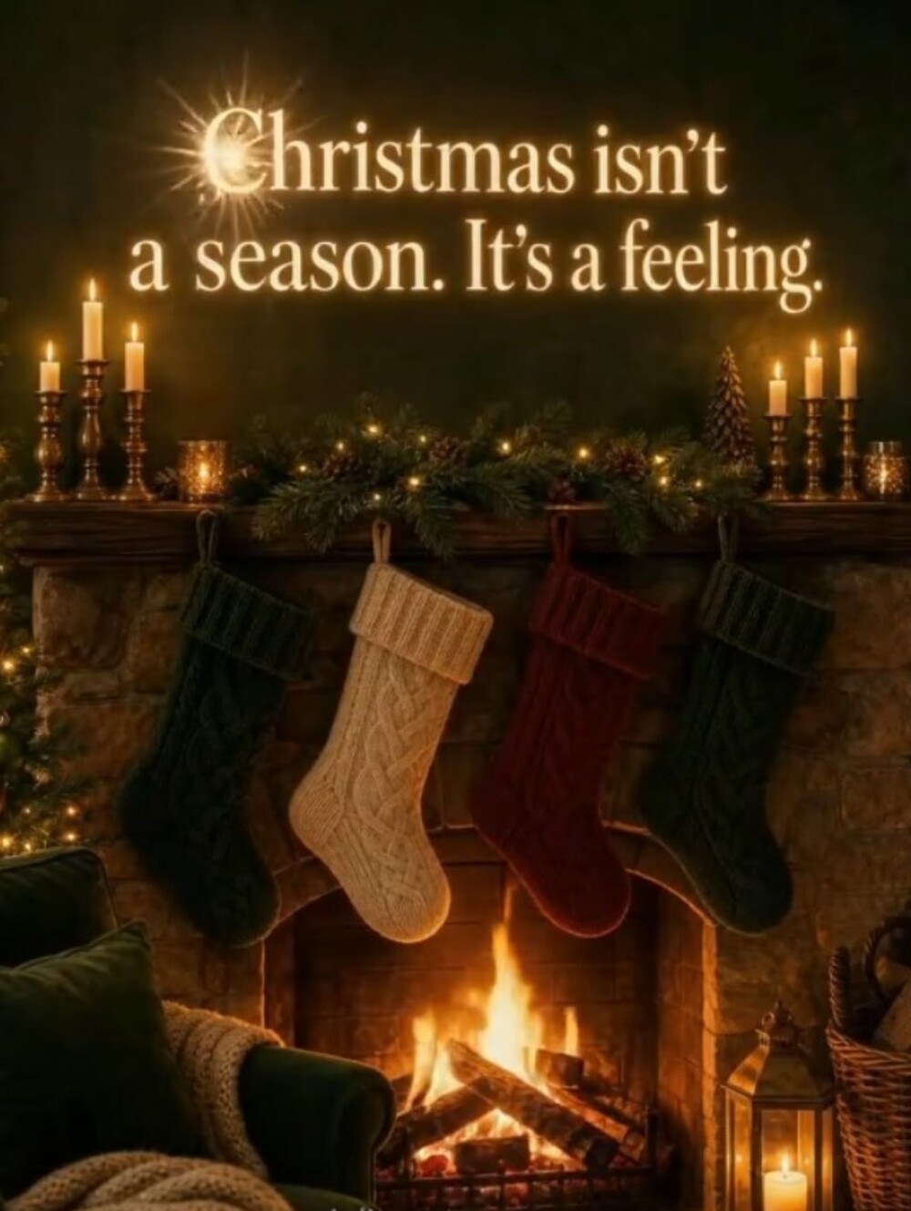 Cozy Cable-Knit Christmas Stockings Set - Green, Cream, Red 8x10 Print